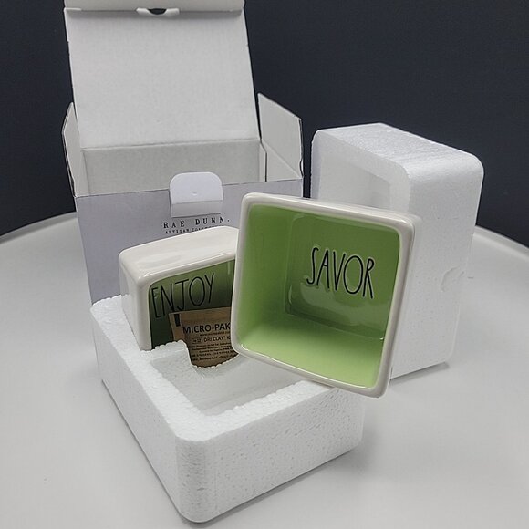 Rae Dunn Artisan Savor & Enjoy Square Bowl Set 3" x 3" x 3" Ceramic DW/Micro NEW - Picture 2 of 9